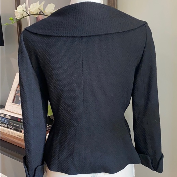 Tahari Wool Textured Bow Closure Blazer Black 8 - Picture 6 of 10